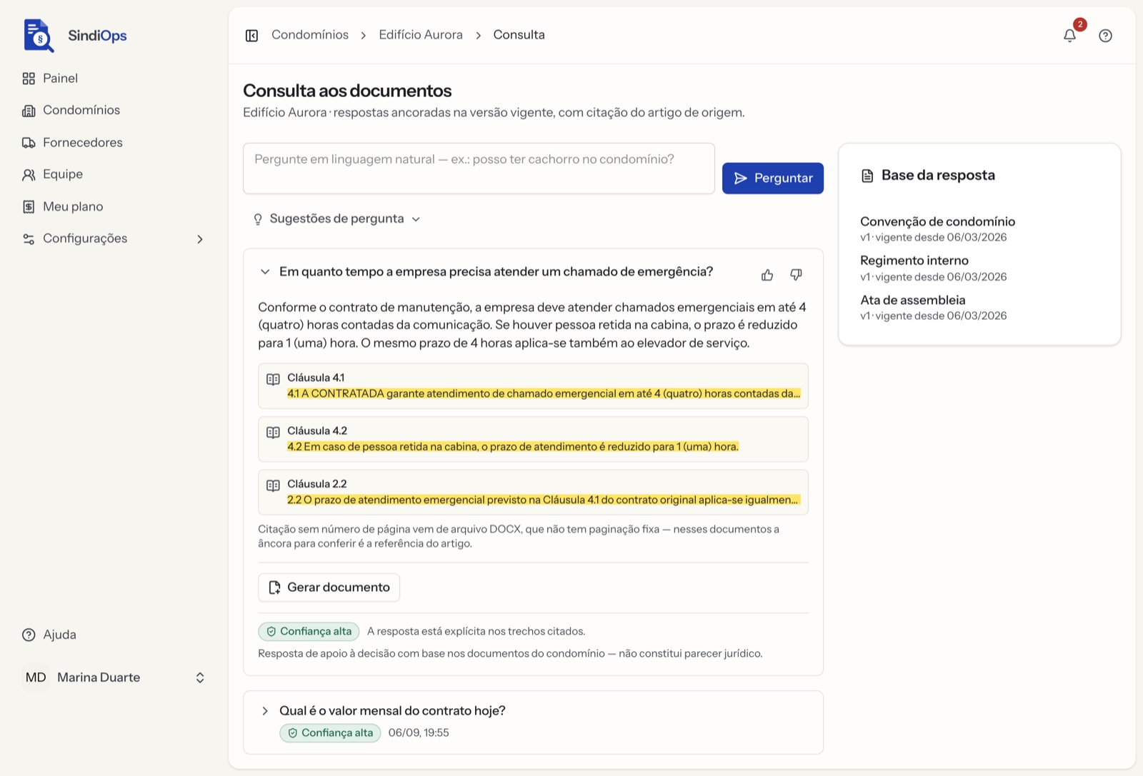 Tela do SindiOps: Consulta à convenção e atas